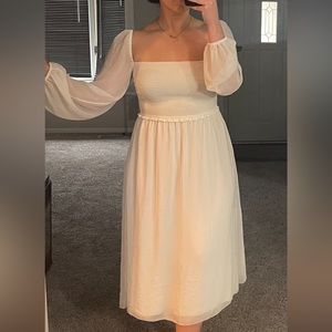 Aritzia Wilfred Temptest Midi White Dress with sleeves